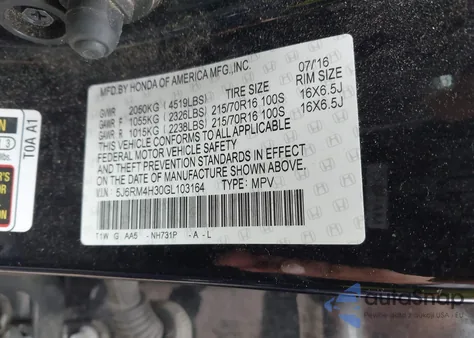 2016 Honda Cr-V Lx z USA, uszkodzony, nr VIN 5J6RM4H30GL103164